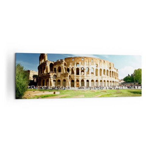 Impression sur toile - Image sur toile - Le Colisée de Rome entouré de verdure et de ciel bleu - 160x50cm - On entend encore la détonation de l'arme - Décoration murale moderne pour le salon et la chambre ARTTOR