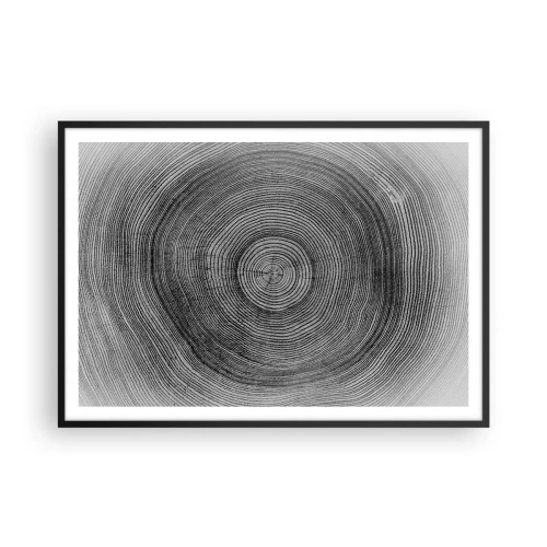 Affiche dans un cadre noir - Poster - Motif de cernes d'arbre noir et blanc montrant une coupe transversale du tronc - 100x70cm - Signe du temps - Décoration murale moderne pour le salon et la chambre ARTTOR
