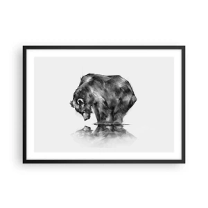 Affiche dans un cadre noir - Poster - Un dessin d'un ours dans un style minimaliste - 70x50cm - Ravi de rencontrer quelqu'un de proche - Décoration murale moderne pour le salon et la chambre ARTTOR