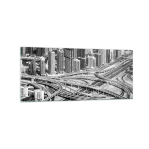 Impression sur verre - Image sur verre - Une vue plongeante sur Dubaï - 120x50cm - Dubaï - la ville impossible - Décoration murale moderne pour le salon et la chambre ARTTOR