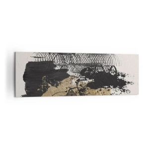 Impression sur toile - Image sur toile - Une peinture abstraite en noir et or avec des lignes et des structures dynamiques. - 160x50cm - Composer avec passion - Décoration murale moderne pour le salon et la chambre ARTTOR