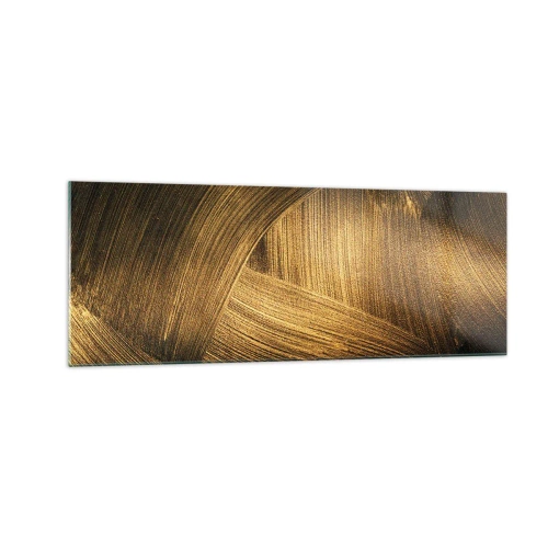 Impression sur verre - Image sur verre - Coups de pinceau abstraits dorés - 140x50cm - Dans un labyrinthe en or - Décoration murale moderne pour le salon et la chambre ARTTOR