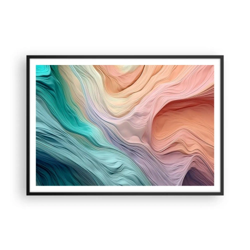 Affiche dans un cadre noir - Poster - Vagues abstraites aux couleurs pastel et arc-en-ciel - 100x70cm - Vague arc-en-ciel - Décoration murale moderne pour le salon et la chambre ARTTOR