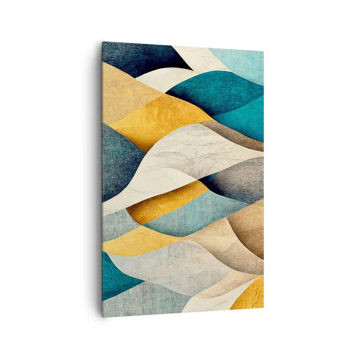 Impression sur toile - Image sur toile - Vagues abstraites dans des tons de bleu et d'or - 80x120cm - Rythme et vague - Décoration murale moderne pour le salon et la chambre ARTTOR