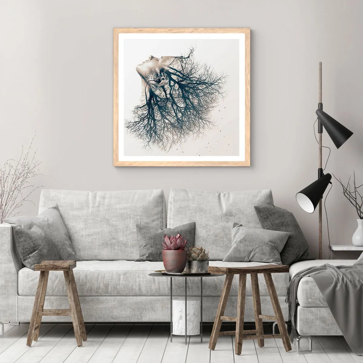 Affiche dans un chêne clair - Poster - Écouter le murmure des arbres - 40x40 cm