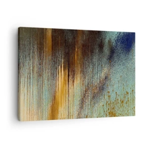 Impression sur toile - Image sur toile - Une composition abstraite de couleurs dans des tons d'or, de marron et de bleu. - 70x50cm - Une composition de couleirs non fortuite - Décoration murale moderne pour le salon et la chambre ARTTOR