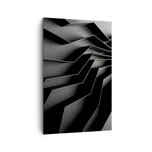 Impression sur toile - Image sur toile - Abstraction en noir et blanc avec des structures géométriques - 80x120cm - Ordre spatial - Décoration murale moderne pour le salon et la chambre ARTTOR