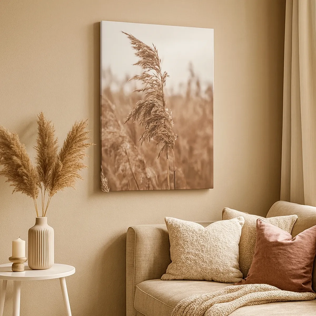 Impression sur toile - Image sur toile - Herbes dorées sur fond de paysage d'automne - 50x70cm - C'est déjà l'automne dans les champs - Décoration murale moderne pour le salon et la chambre ARTTOR