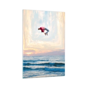 Impression sur verre - Image sur verre - Saut surréaliste au-dessus de la mer dans le cadre - 70x100cm - Vers une autre dimension - Décoration murale moderne pour le salon et la chambre ARTTOR