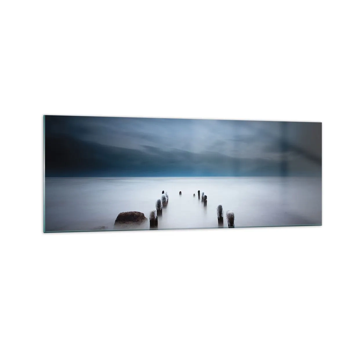 Impression sur verre - Image sur verre - La vieille jetée sur fond de mer calme - 140x50cm - Lac pensif - Décoration murale moderne pour le salon et la chambre ARTTOR