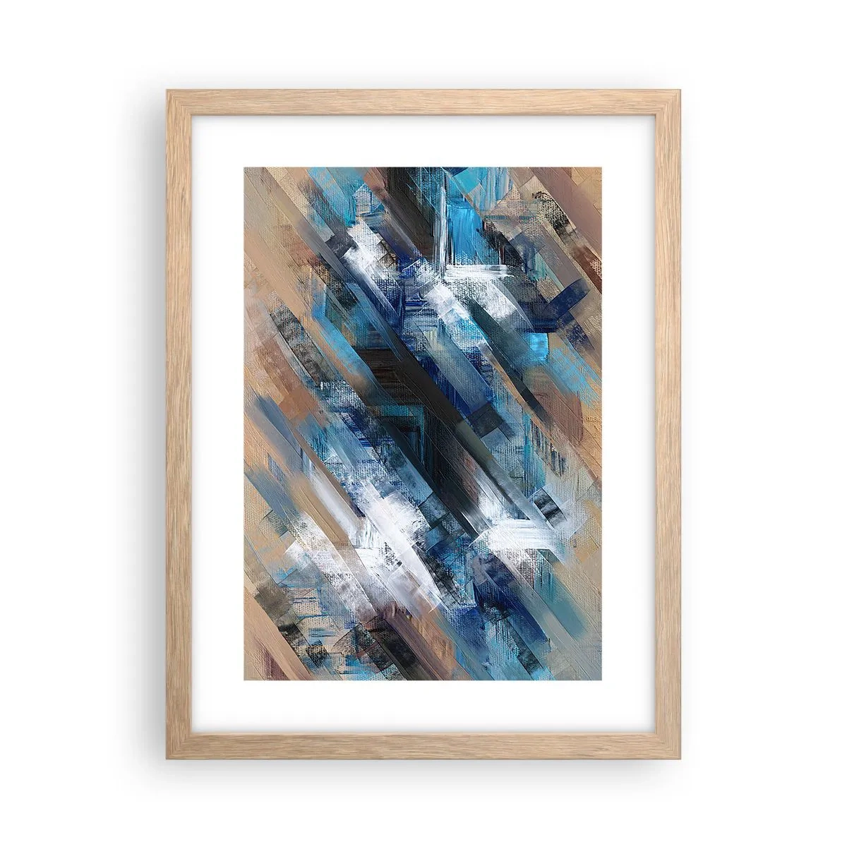 Affiche dans un chêne clair - Poster - Diagonale de bleus - 30x40 cm