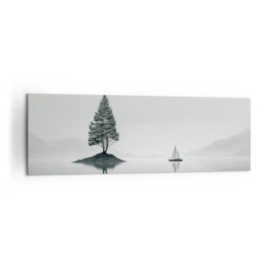 Impression sur toile - Image sur toile - Un paysage minimaliste avec un arbre sur une île et un voilier. - 160x50cm - Un rêve somnolent - Décoration murale moderne pour le salon et la chambre ARTTOR