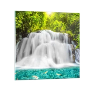 Impression sur verre - Image sur verre - Une cascade mousseuse du vert à l'azur - 30x30 cm