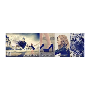 Échantillon de Papier Peint Premium Canvas - Il y a un tel vent… - Femme, Ville, Parapluie mystérieux - 100x30 cm