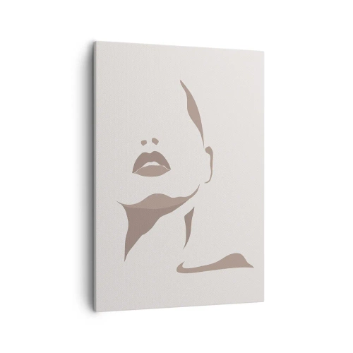 Impression sur toile - Image sur toile - Contour minimaliste du visage d'une femme dans des tons beiges délicats - 50x70cm - Fait de lumière et d'ombre - Décoration murale moderne pour le salon et la chambre ARTTOR