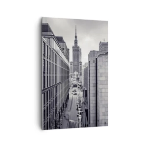 Impression sur toile - Image sur toile - Panorama de Varsovie avec vue sur le Palais de la Culture et les bâtiments environnants - 80x120cm - Vallée de Varsovie - Décoration murale moderne pour le salon et la chambre ARTTOR