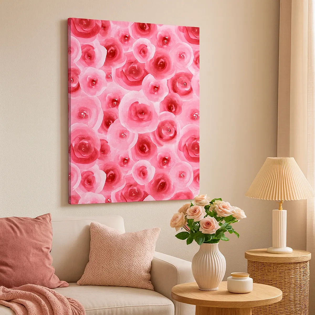 Impression sur toile - Image sur toile - Roses délicates dans des tons pastel de rose - 50x70cm - Roses en-haut et en-bas - Décoration murale moderne pour le salon et la chambre ARTTOR