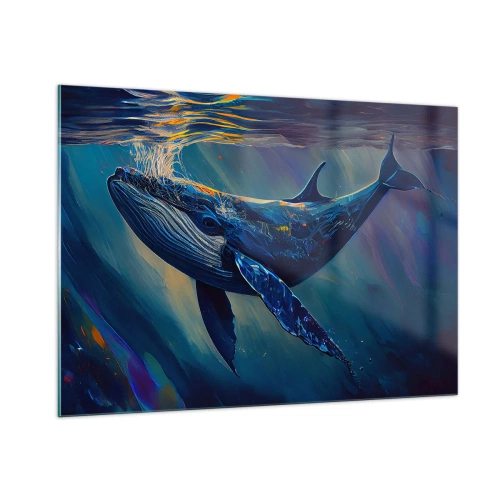Impression sur verre - Image sur verre - Une baleine flottant sous l'eau au soleil - 100x70cm - Bienvenue dans mon monde - Décoration murale moderne pour le salon et la chambre ARTTOR