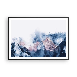 Affiche dans un cadre noir - Poster - Montagnes à l'aquarelle dans des tons pastel sur fond blanc - 100x70cm - Ce sont des sommets ! - Décoration murale moderne pour le salon et la chambre ARTTOR