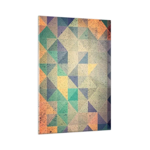 Impression sur verre - Image sur verre - Une composition colorée de triangles géométriques dans des tons pastel. - 80x120cm - République des triangles - Décoration murale moderne pour le salon et la chambre ARTTOR