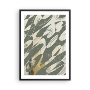 Affiche dans un cadre noir - Poster - Une composition abstraite de formes organiques en vert et beige. - 50x70cm - Abstraction rythmique - Décoration murale moderne pour le salon et la chambre ARTTOR