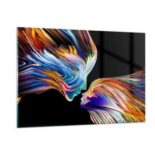 Impression sur verre - Image sur verre - Une image abstraite de deux visages avec une fusion d'énergie et de lumière. - 120x80cm - Une fusion d'énergie et de lumière - Décoration murale moderne pour le salon et la chambre ARTTOR