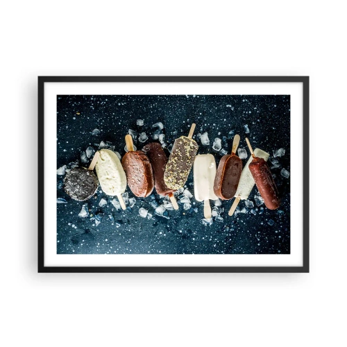 Affiche dans un cadre noir - Poster - Des glaces colorées disposées sur de la glace avec un fond sombre - 70x50cm - Le goût de l'été chaud - Décoration murale moderne pour le salon et la chambre ARTTOR