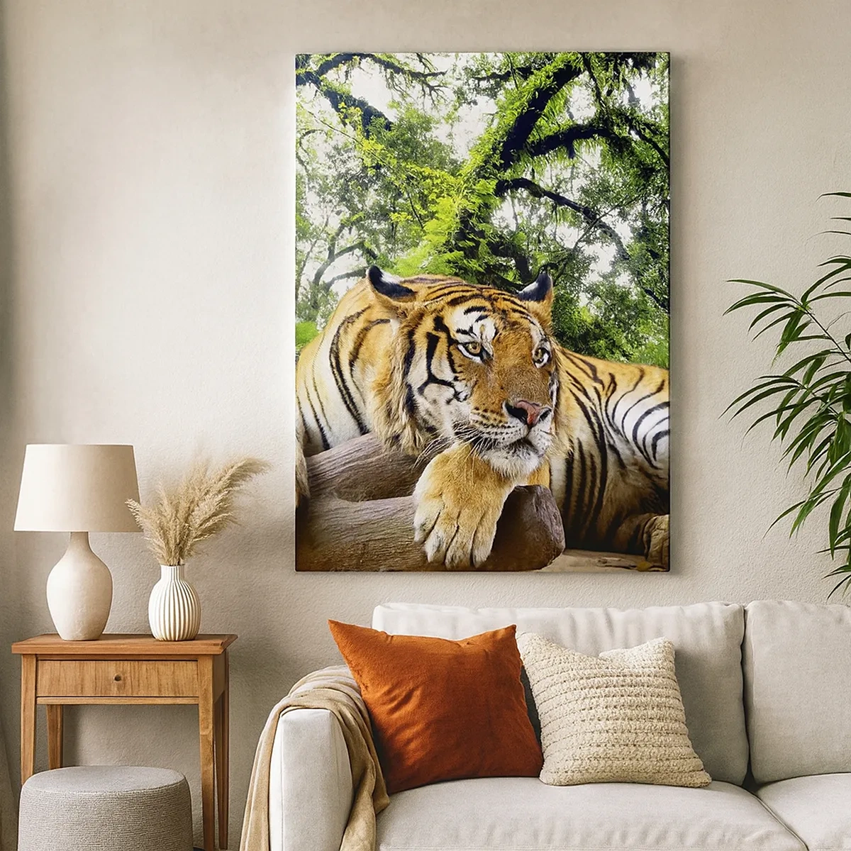 Impression sur toile - Image sur toile - Un tigre se reposant dans une forêt tropicale - 50x70cm - Cordialement - Décoration murale moderne pour le salon et la chambre ARTTOR