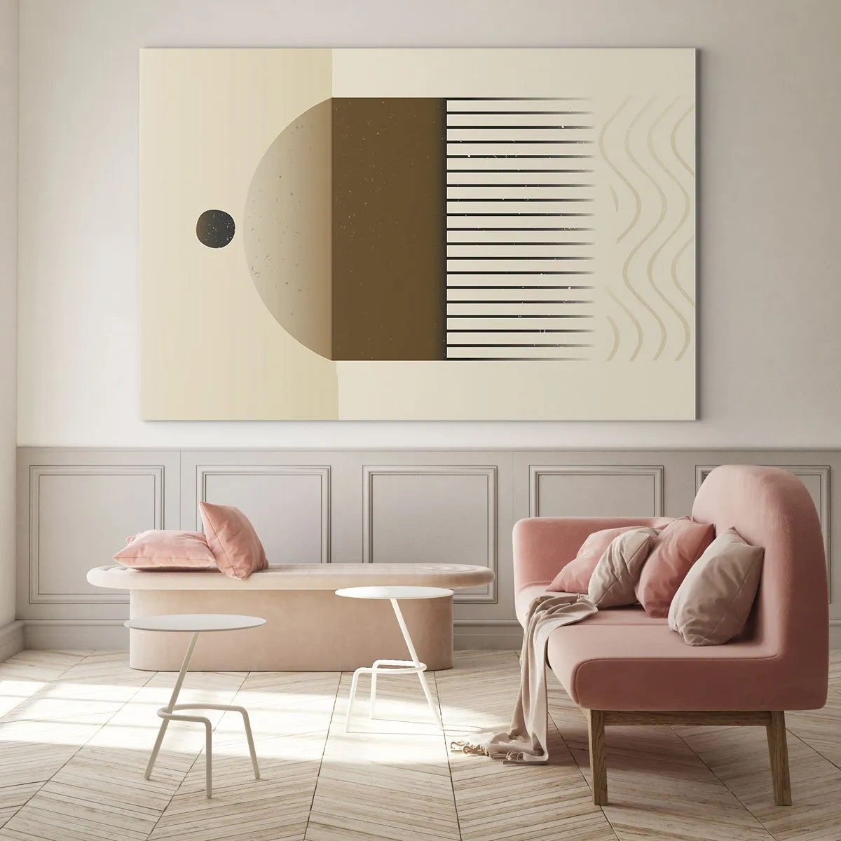 Impression sur verre - Image sur verre - Abstraction beige et marron avec des formes et des lignes géométriques - 100x70cm - Différents états - Décoration murale moderne pour le salon et la chambre ARTTOR