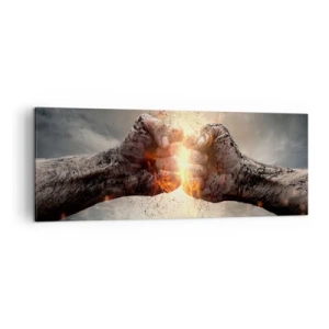 Impression sur toile - Image sur toile - Poings serrés dans une scène d'incendie dynamique - 140x50cm - Lève-toi pour le combat - Décoration murale moderne pour le salon et la chambre ARTTOR