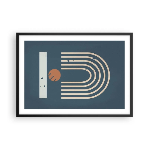 Affiche dans un cadre noir - Poster - Motif géométrique dans les tons bleu marine, beige et orange sur fond sombre - 70x50cm - Géométrie sur la grenade - Décoration murale moderne pour le salon et la chambre ARTTOR