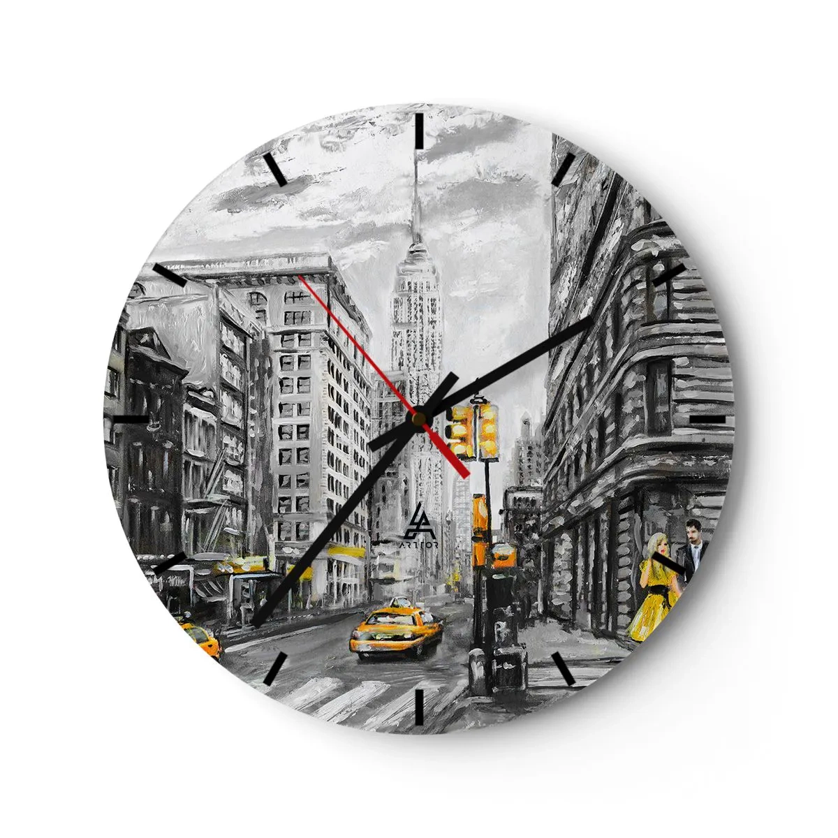 Horloge murale - Pendule murale - Une vue pittoresque de la ville de New York avec des taxis dans la rue - 30x30cm - Une histoire new-yorkaise - Décoration murale moderne pour le salon, la cuisine et la chambre ARTTOR
