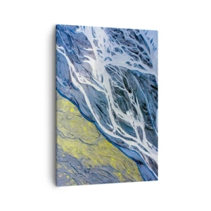Impression sur toile - Image sur toile - Vue aérienne abstraite des lits de rivières sinueux - 50x70cm - Peintures rupestres de la nature - Décoration murale moderne pour le salon et la chambre ARTTOR