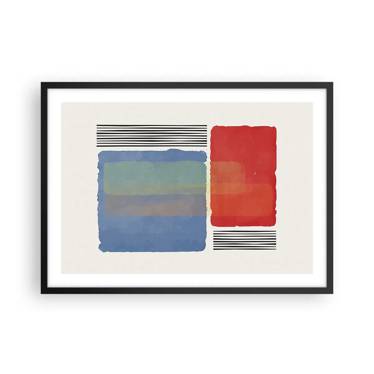 Affiche dans un cadre noir - Poster - Composition géométrique avec des blocs et des lignes colorés - 70x50cm - Esprit et lettre de la géométrie - Décoration murale moderne pour le salon et la chambre ARTTOR