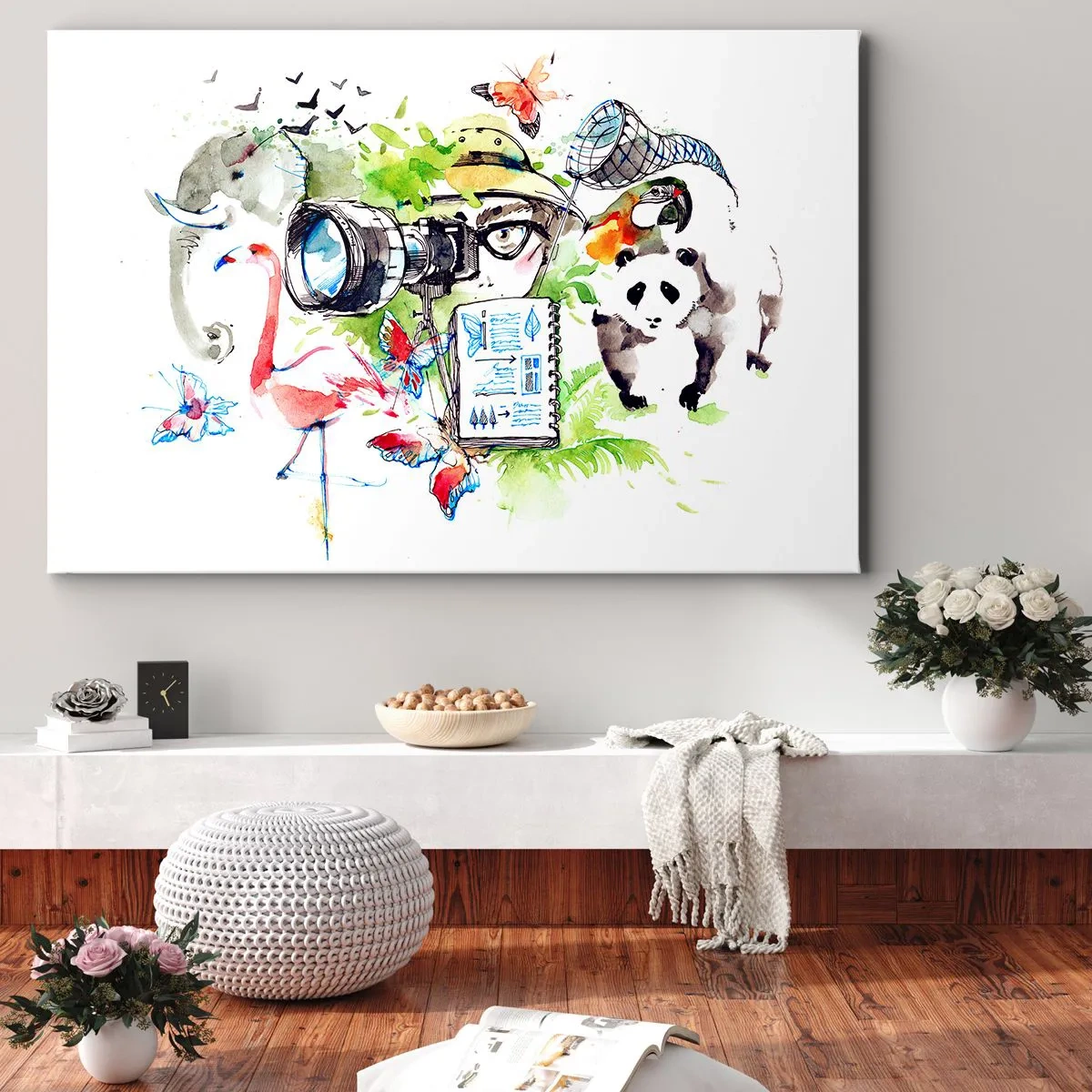 Impression sur toile - Image sur toile - Des graphismes colorés sur le thème de la nature et du safari - 70x50cm - Dans l'objectif d'un voyageu - Décoration murale moderne pour le salon et la chambre ARTTOR