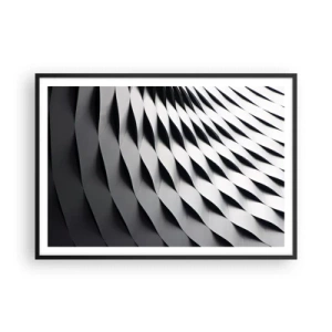 Affiche dans un cadre noir - Poster - Motif géométrique abstrait dans des tons de noir et blanc - 100x70cm - A la surface des vagues - Décoration murale moderne pour le salon et la chambre ARTTOR