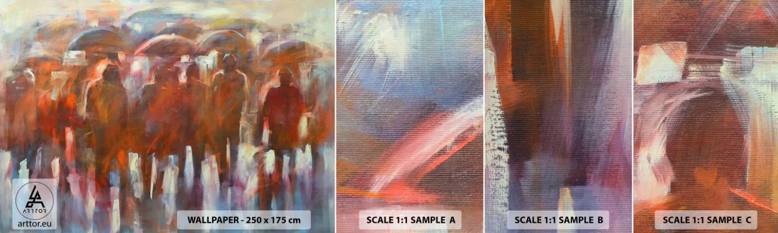 Échantillon De Papier Peint Standard Eco - Identiques sous la pluie et dans le brouillard - Personnes, Ville occupée, Morceau - 100x30 cm