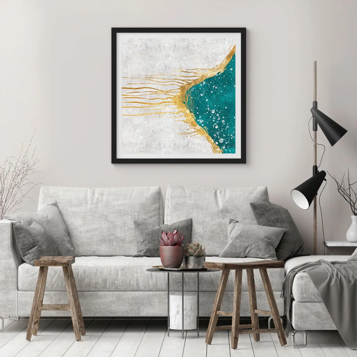 Affiche dans un cadre noir - Poster - Marée dorée - 30x30 cm