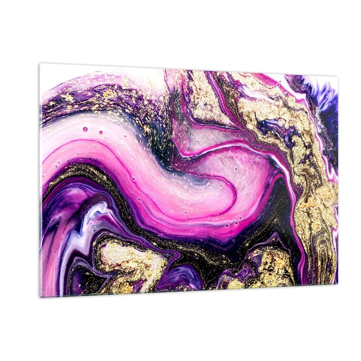 Impression sur verre - Image sur verre - Une composition abstraite dans des tons de violet et d'or. - 120x80cm - Un instant dans les coulisses - Décoration murale moderne pour le salon et la chambre ARTTOR