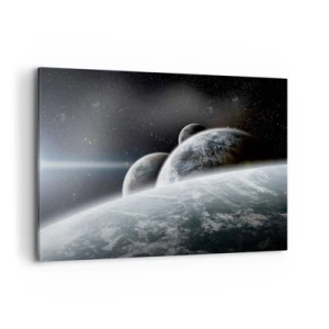 Impression sur toile - Image sur toile - Planètes dans l'espace sur fond d'étoiles et de galaxies - 100x70cm - Musique cosmique des sphères - Décoration murale moderne pour le salon et la chambre ARTTOR