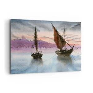 Impression sur toile - Image sur toile - Deux voiliers amarrés sur une eau calme au crépuscule - 100x70cm - Soirée au port - Décoration murale moderne pour le salon et la chambre ARTTOR