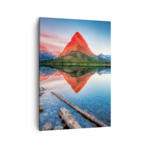 Impression sur toile - Image sur toile - Une montagne se reflétant dans un lac au coucher du soleil - 50x70cm - Chaleur et fraicheur - Décoration murale moderne pour le salon et la chambre ARTTOR