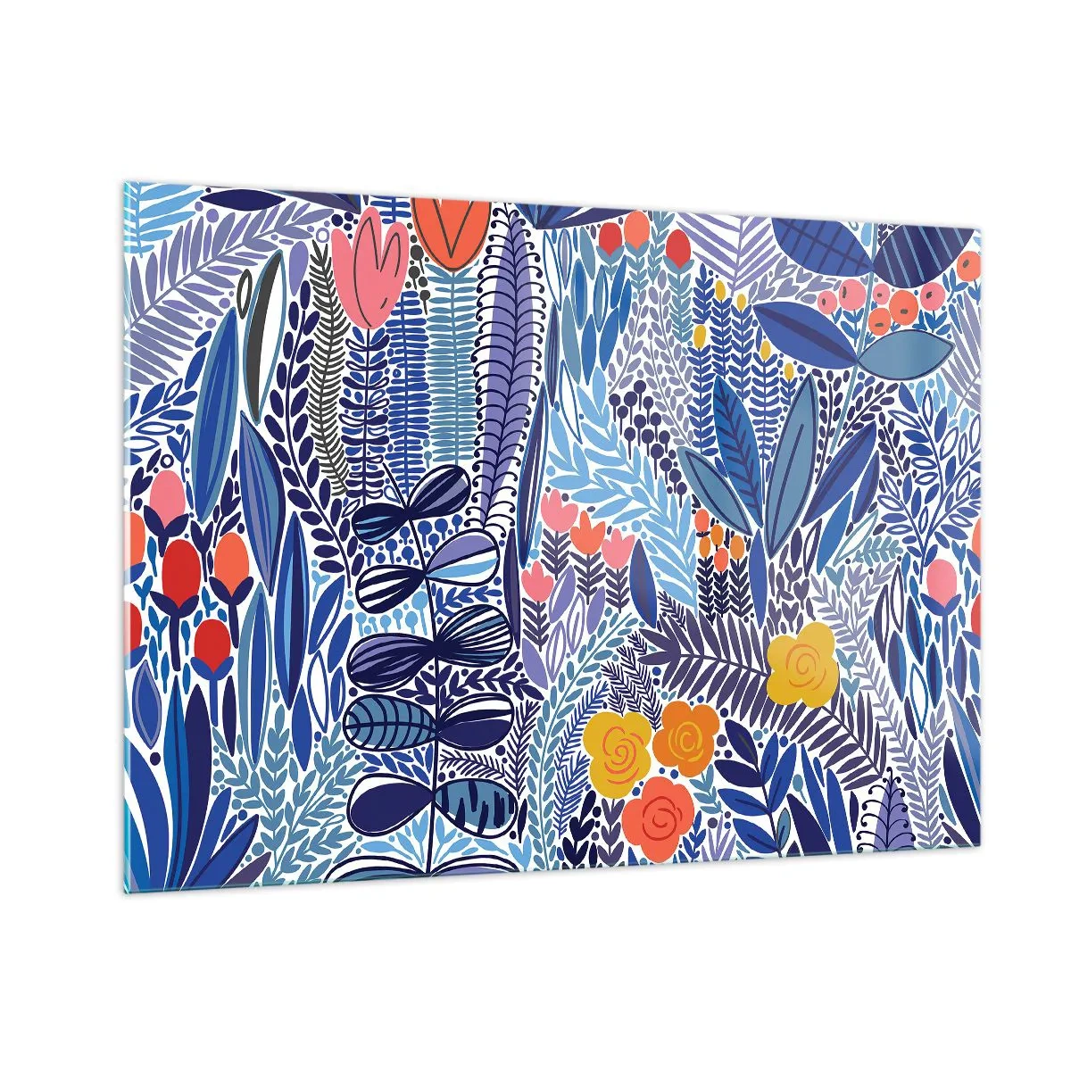 Impression sur verre - Image sur verre - Une composition végétale colorée de style tropical - 100x70cm - Jardin hawaïen - Décoration murale moderne pour le salon et la chambre ARTTOR