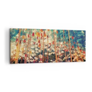 Impression sur toile - Image sur toile - Une forêt de bambous colorée aux couleurs intenses - 120x50cm - La vie secrète des feuilles - Décoration murale moderne pour le salon et la chambre ARTTOR