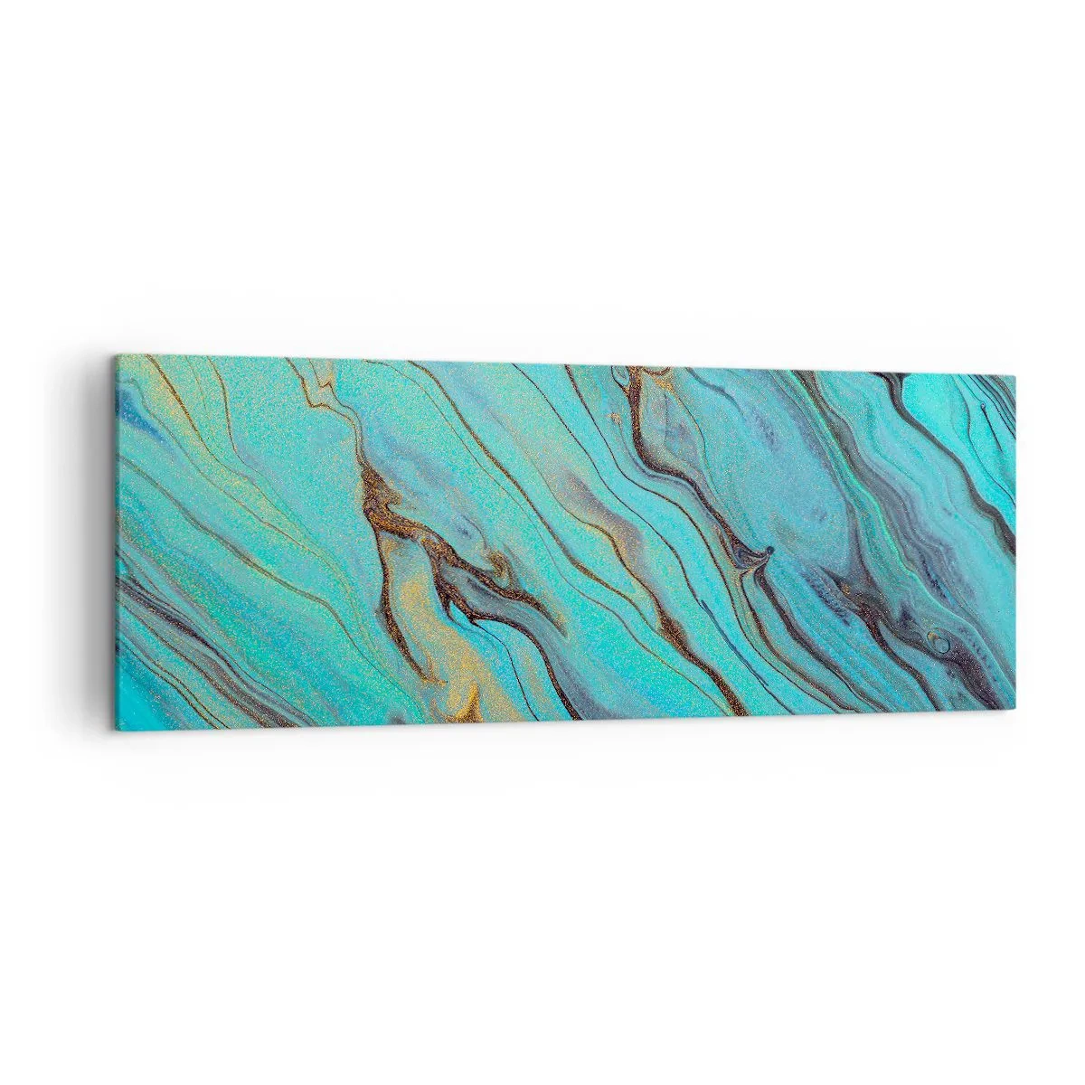 Impression sur toile - Image sur toile - Vagues abstraites dans des tons turquoise et or - 140x50cm - Marée turquoise - Décoration murale moderne pour le salon et la chambre ARTTOR