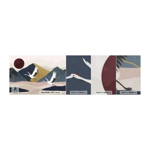Échantillon de Papier Peint Premium Canvas - Encore une fois, la journée s'est ÉCOULÉE - Abstraction, Grues, Montagnes - 100x30 cm