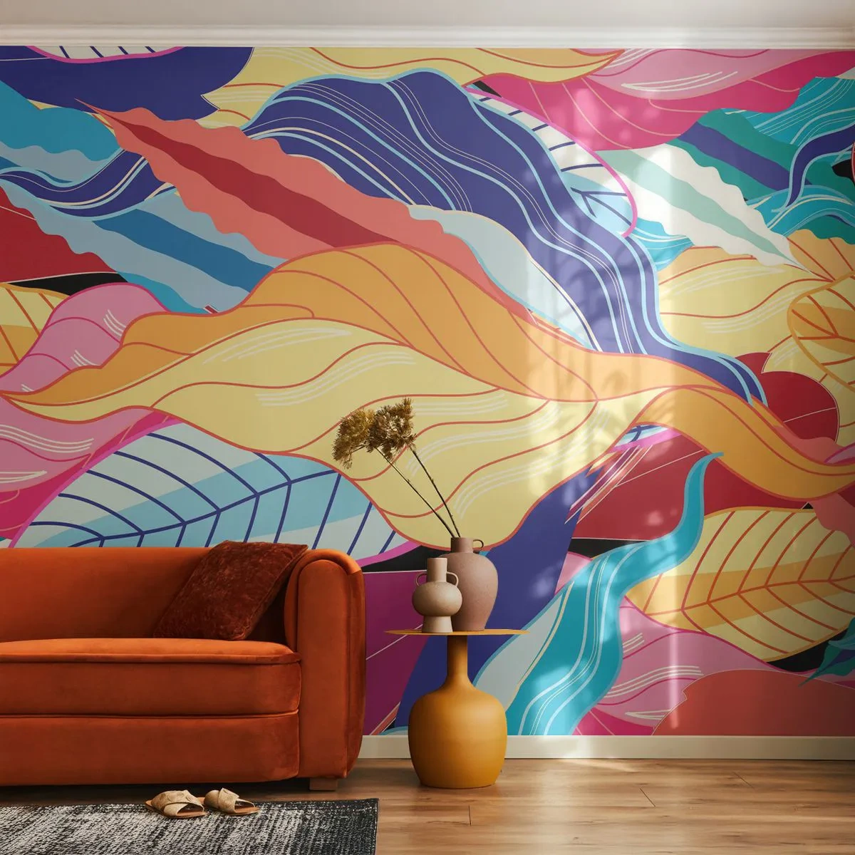Papier Peint Photo Premium Canvas - Un désordre coloré - Abstraction, Feuilles colorées, Morceau - 350x256 cm