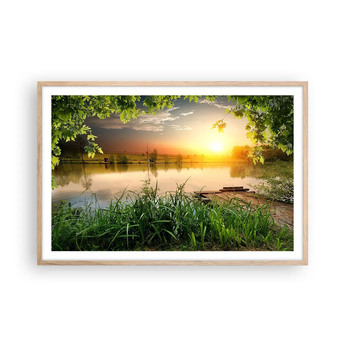 Affiche dans un chêne clair - Poster - Paysage dans un cadre verdoyant - 91x61 cm