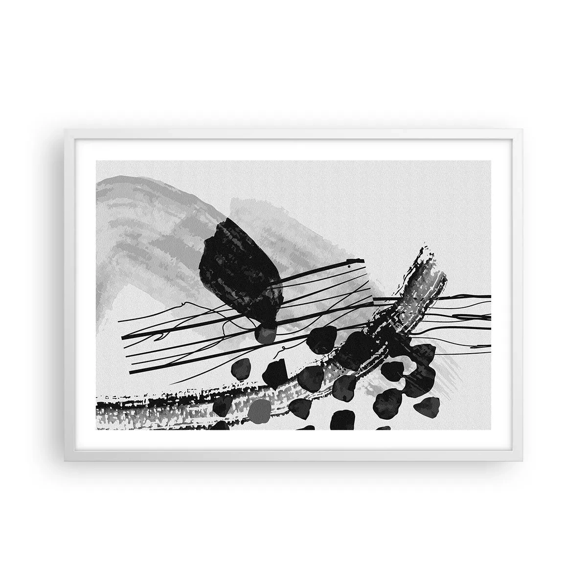 Affiche dans un cadre blanc - Poster - Abstraction organique noir et blanc - 70x50 cm