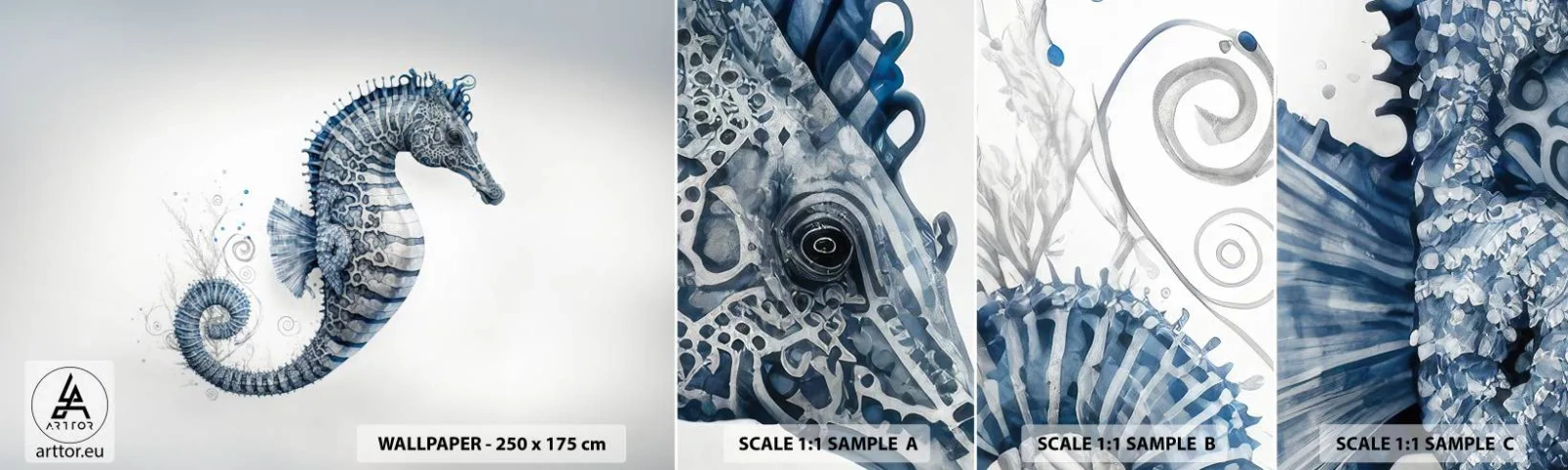 Échantillon de Papier Peint Autocollant Deluxe Sticker - Une subtile plaisanterie de la nature - hippocampe, Bord de mer, récif de corail - 100x30 cm